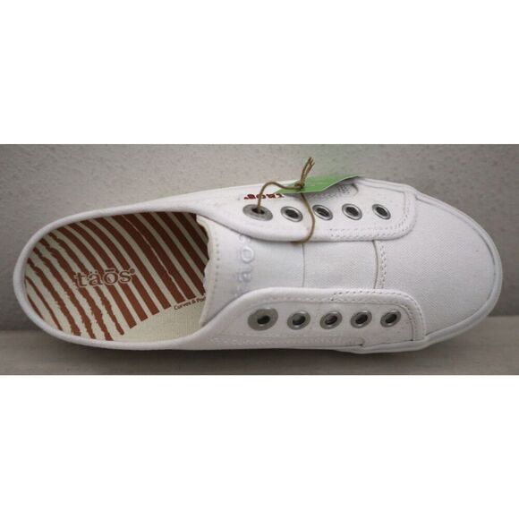 Taos 13666 Women's Sz 6M White Ez Soul Canvas Slip-On Lace-Less Mule Shoes - Picture 7 of 11